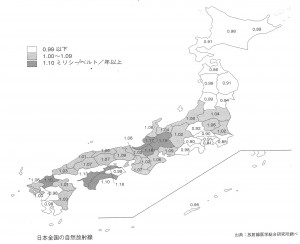 日本全国の自然放射線の分泌（“原子力の世紀”日本原子力学会編）